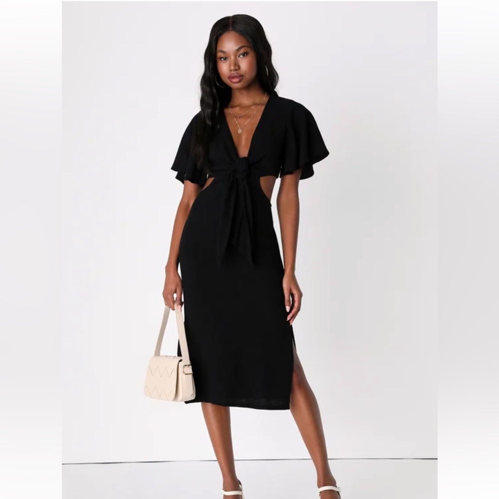 Summer Journey black Tie-Front Cutout Midi Dress NEW WITH TAGS NEVER WORN